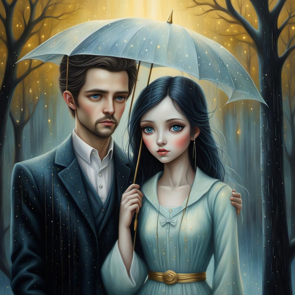 Couple Walking in Rain: Detailed Concept Art