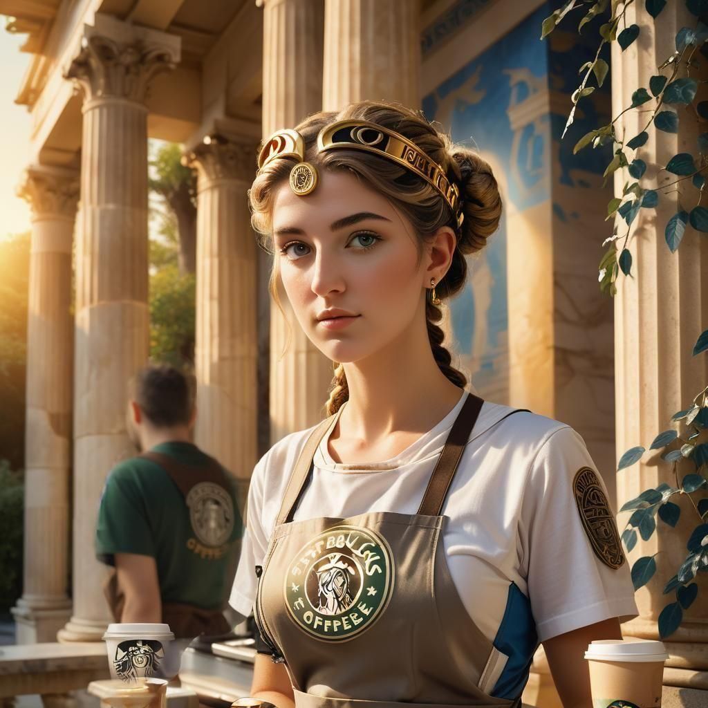 Athena as Starbucks Barista in Ancient Greece