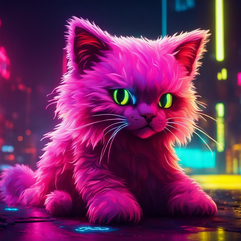 Fluffy Cyberpunk Kitty: Neon-Lit Cuteness in 2099