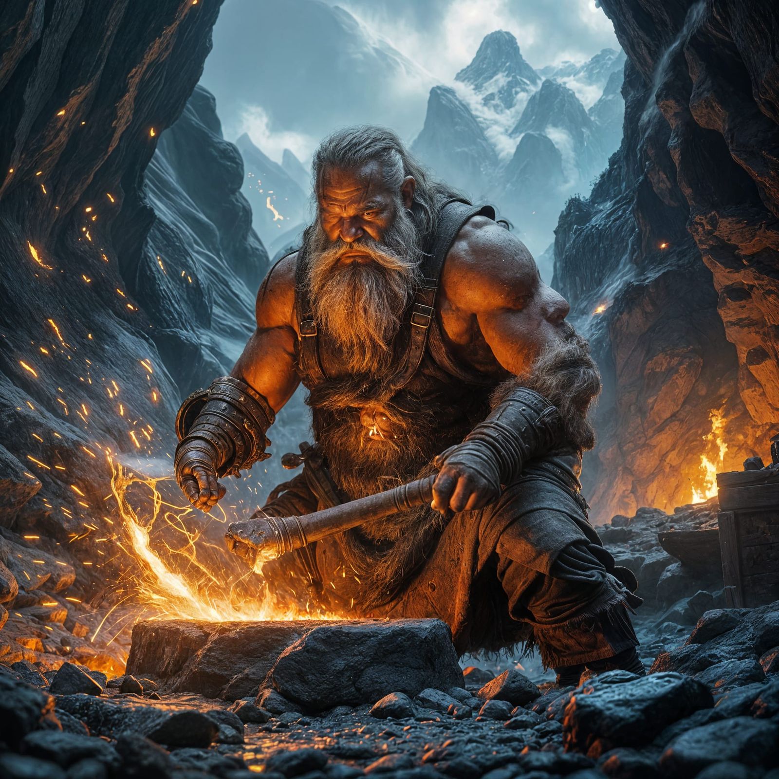 Dwarven Smith Forges Legendary Axe in Volcanic Smithy