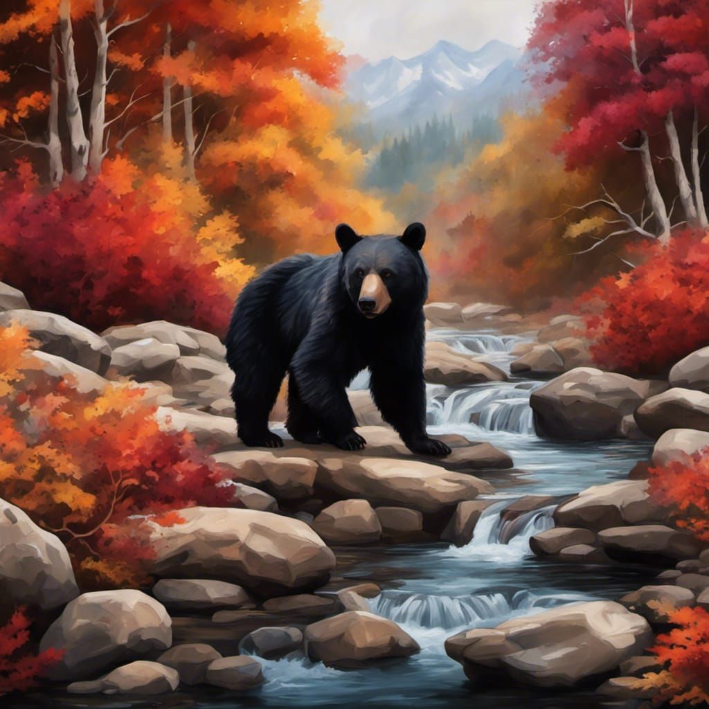 Black Bear by Autumn Creek: Detailed Matte Painting