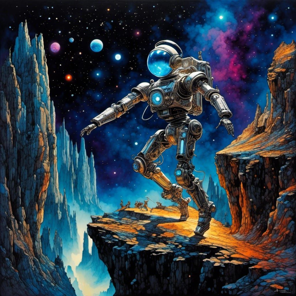 Biopunk Cyborg Dancer in Space, Alcohol Ink Style