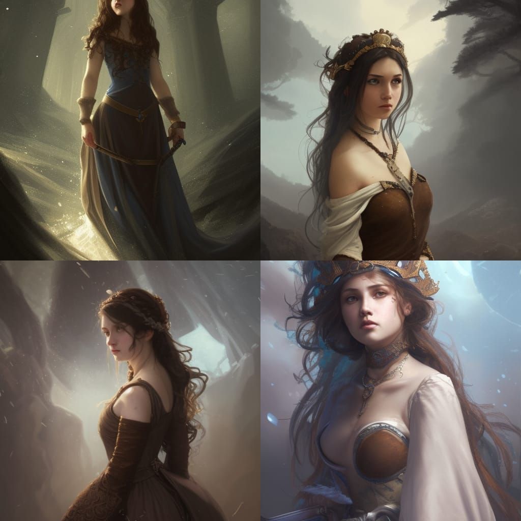 Sad Queen in Medieval Dress: Dark Fantasy Art