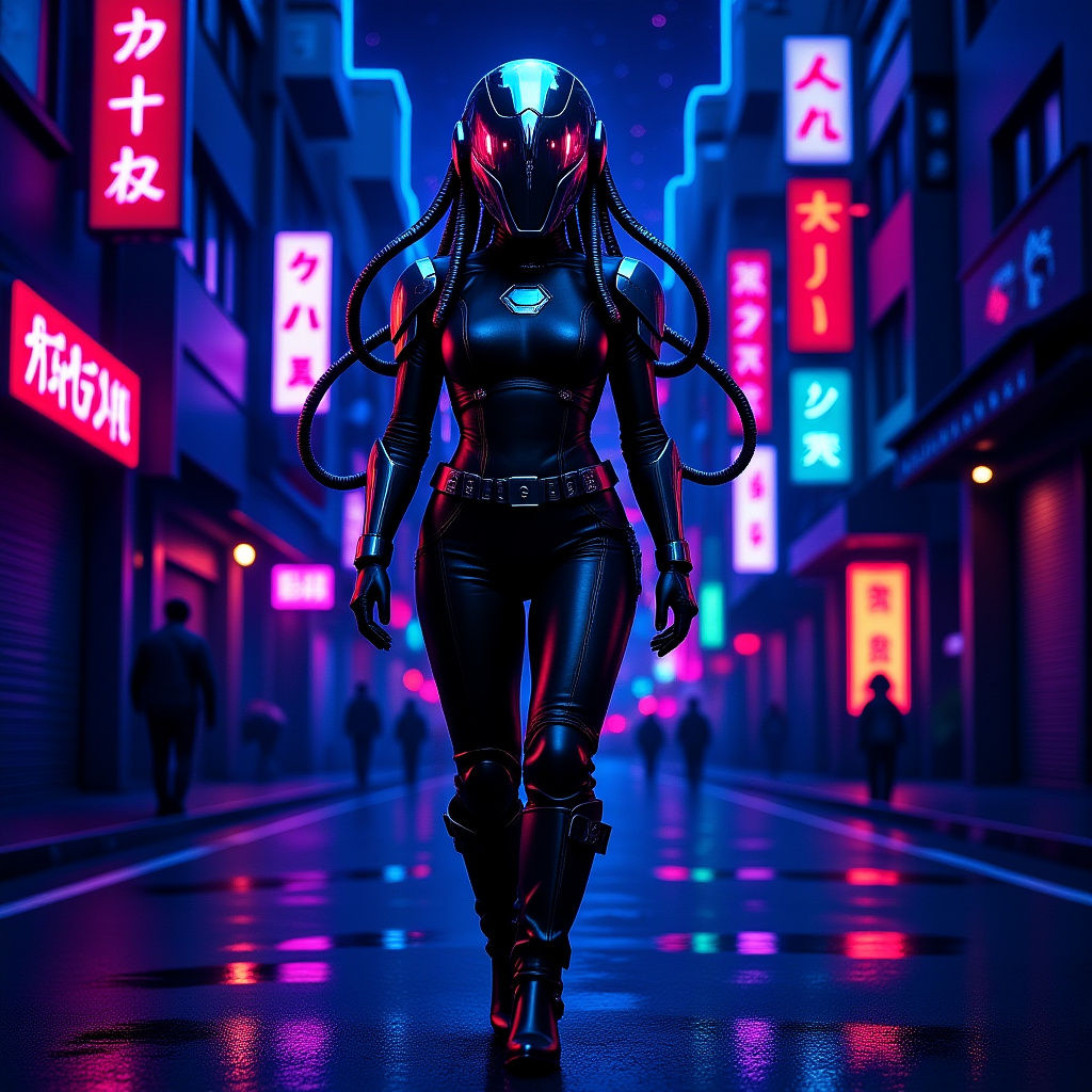 Chrome Android in Neo Tokyo Street Scene