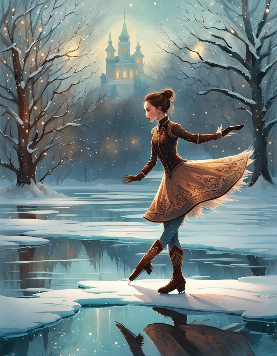 Figure Skater on Ice Pond: Digital Painting