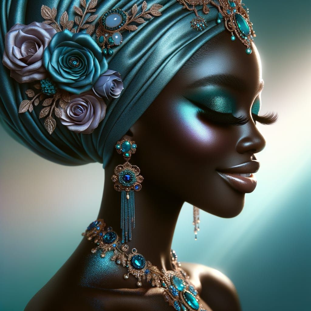 A hyper realistic, digital portrait of a beautiful African w...
