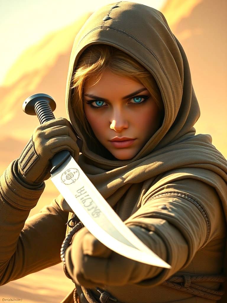 Fremen Warrior Battles Sardaukar in Arrakis Landscape