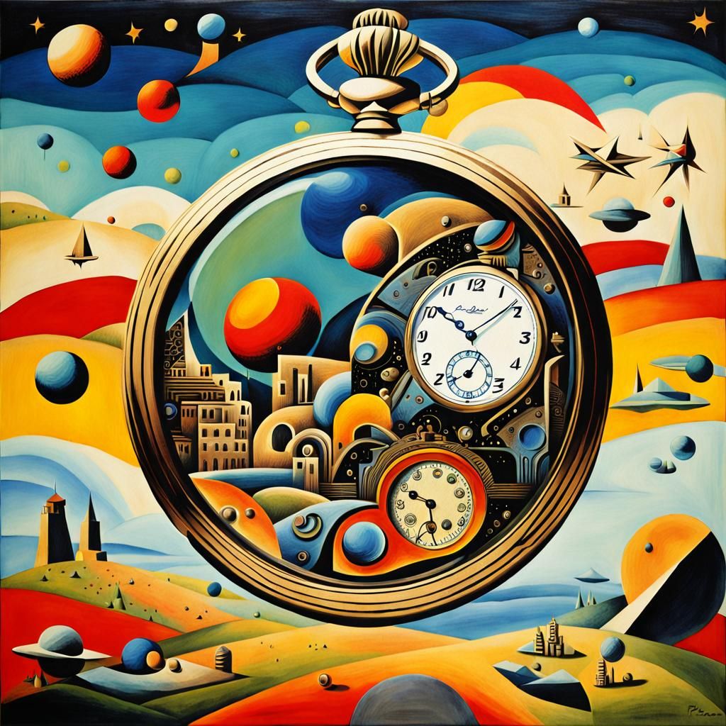 Surreal Art Deco Pocket Watch in Outer Space