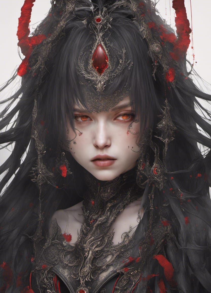 Sinister Gothic Goddess with Red Eyes in 8K