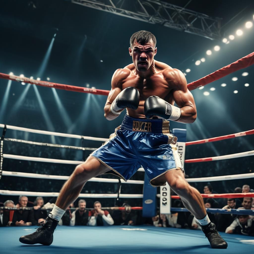 Anthropomorphic Boxer Dog in Ring, Sports Photography