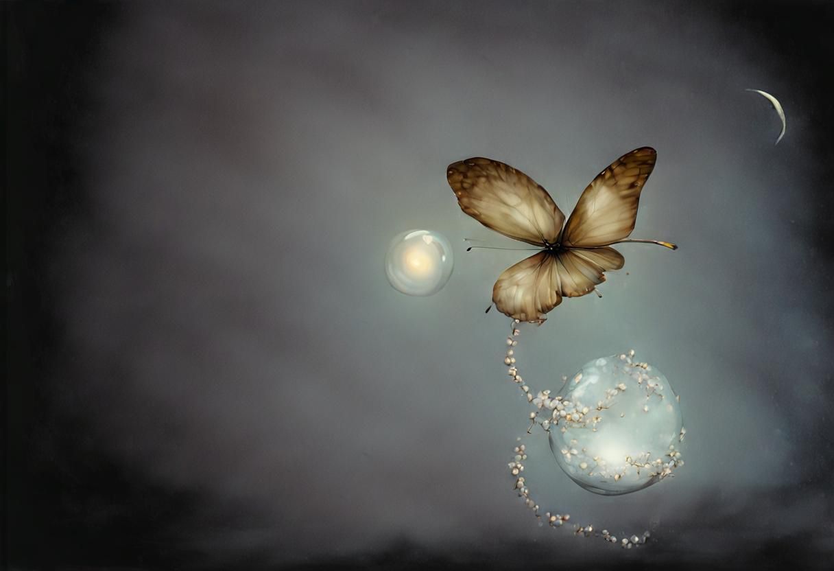 Butterfly on Pearl Floating in Night Sky