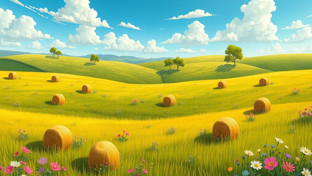Vibrant Cartoon Nature Landscape from a Bird's-Eye View