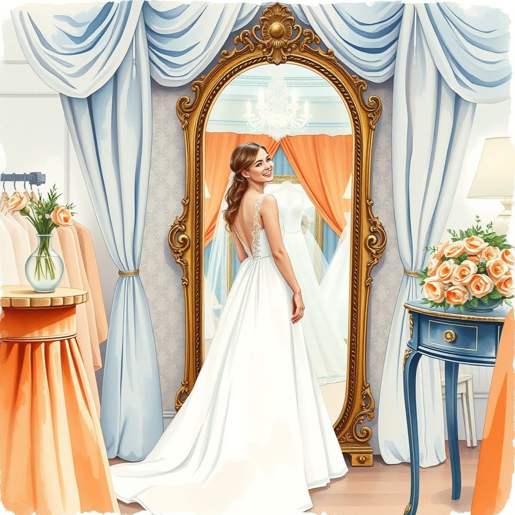Woman in Wedding Dress, Watercolor Portrait