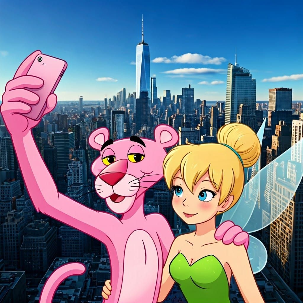 Pink Panther and Tinkerbell Selfie in Anime Style