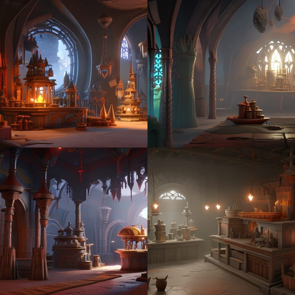 Inside a Witch's Pet Shop: Detailed Matte Painting