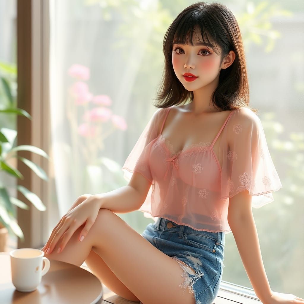 Beautiful Woman in Garden: 3D Anime Art