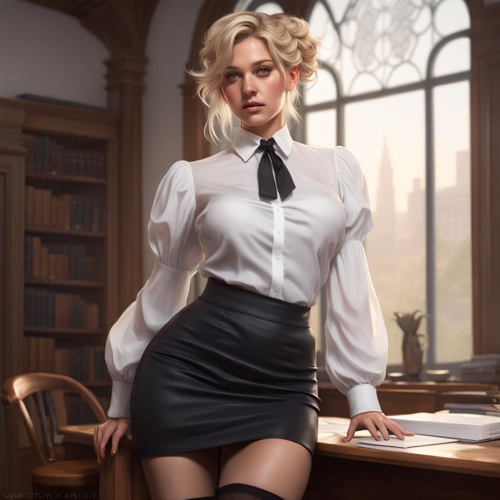 Photorealistic 3D Render of a Young Woman Studying