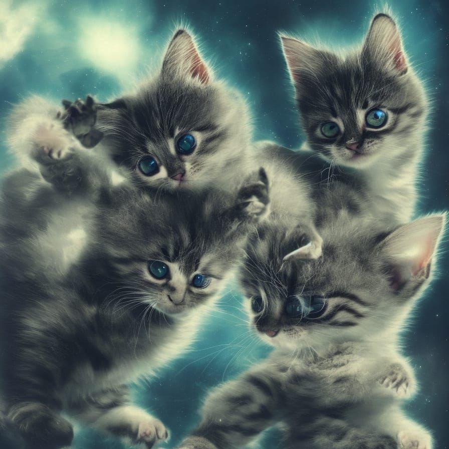 Kitten in Teacup: Cosmic Digital Art