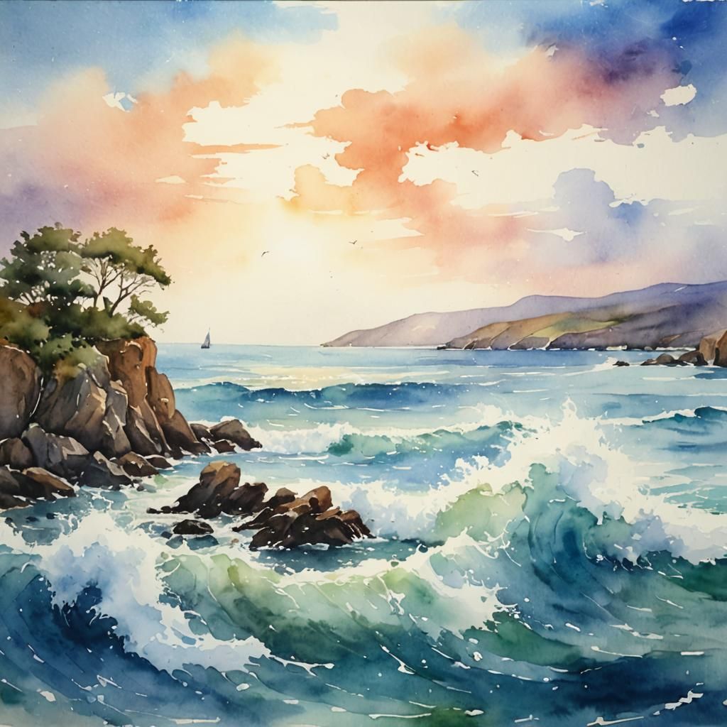 Seascape, watercolor