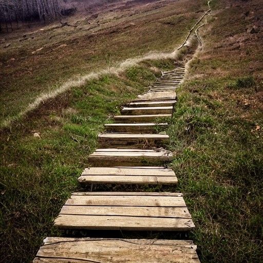 Lonely Staircase in Empty Landscape