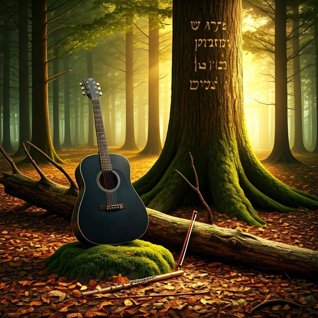 Forest Glade: Musical Instruments in Sunlight