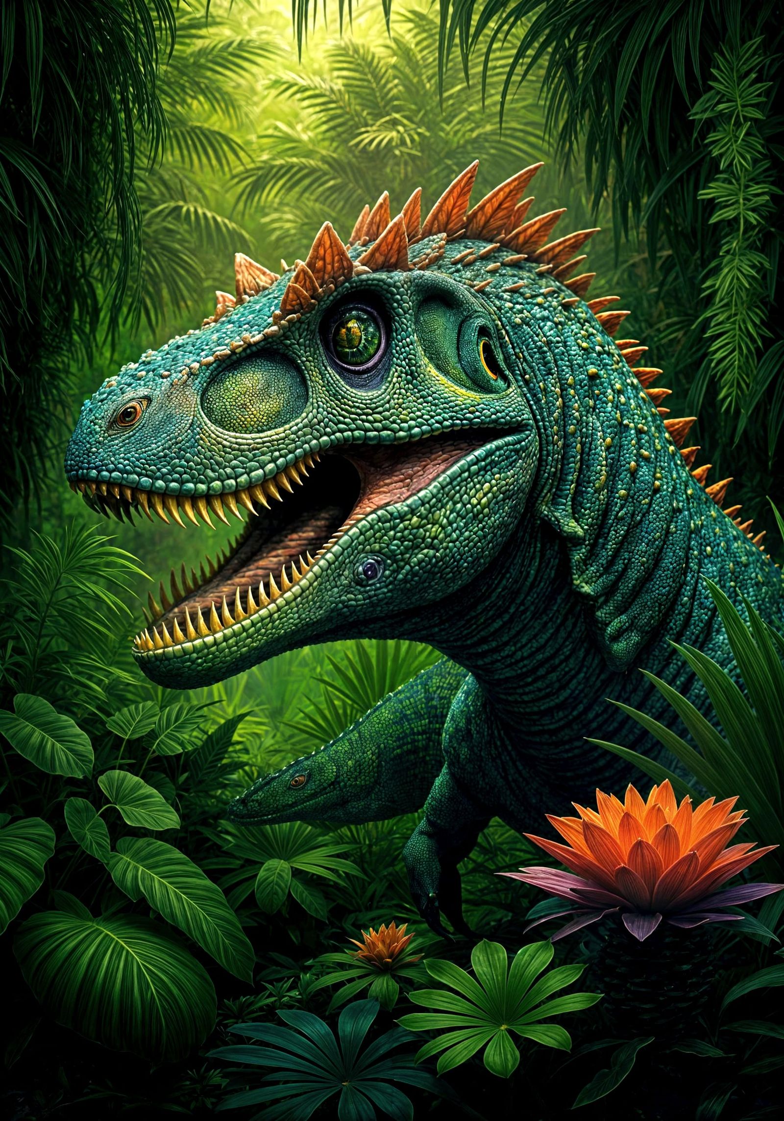 Vivid Dinosaurs in Exotic Color Realism