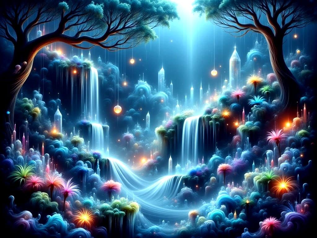 Whimsical Enchanted Forest Under Ethereal Skies