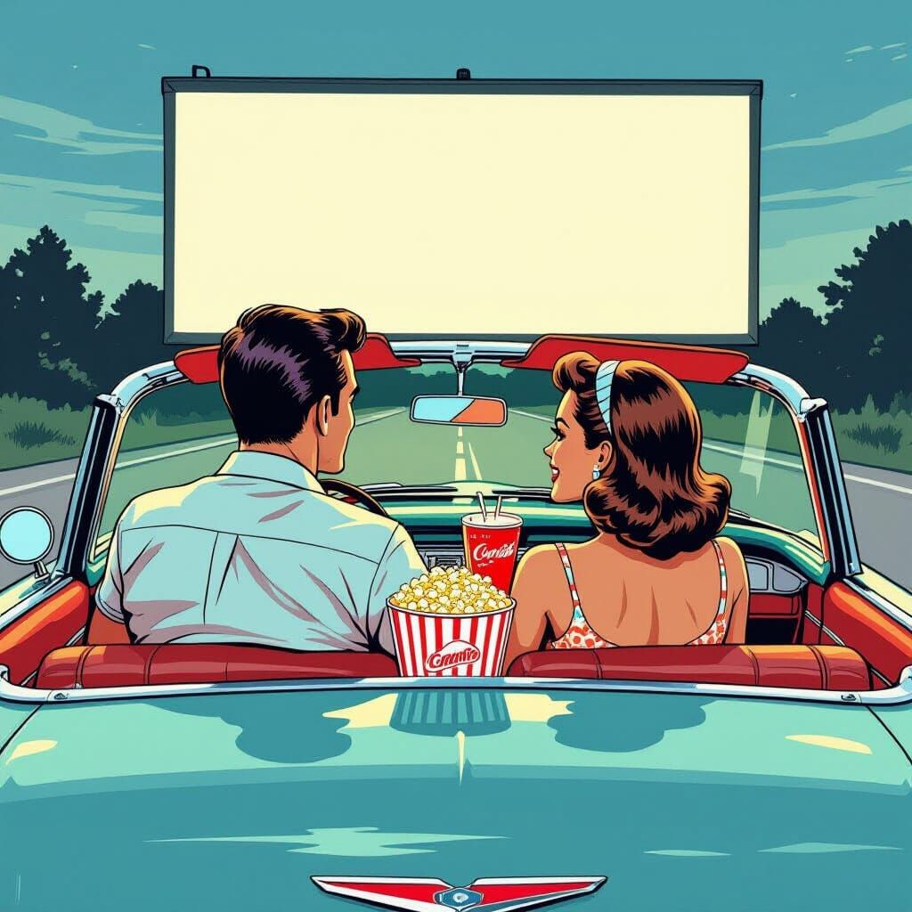 1950s Drive-In Movie Date in Comic Book Style