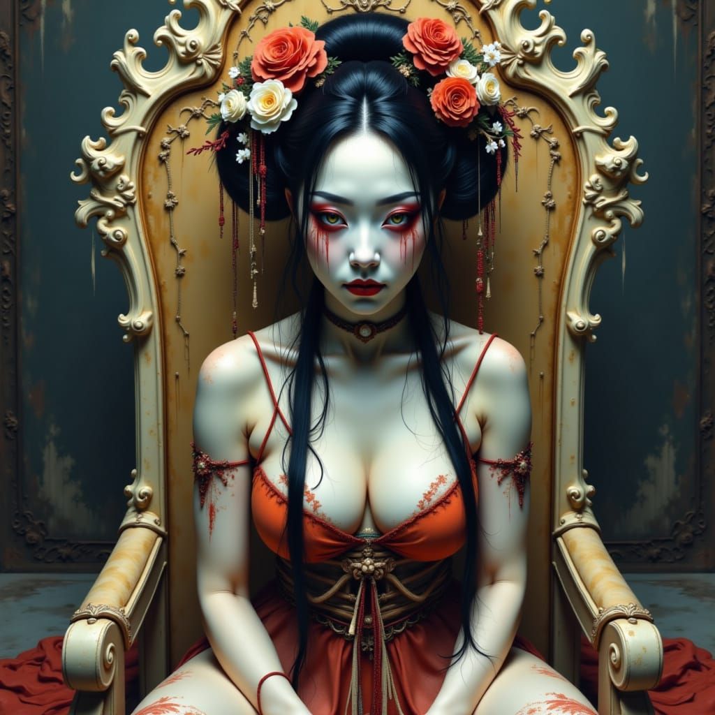 Geisha on Bone Throne with Circuit Stitch Design