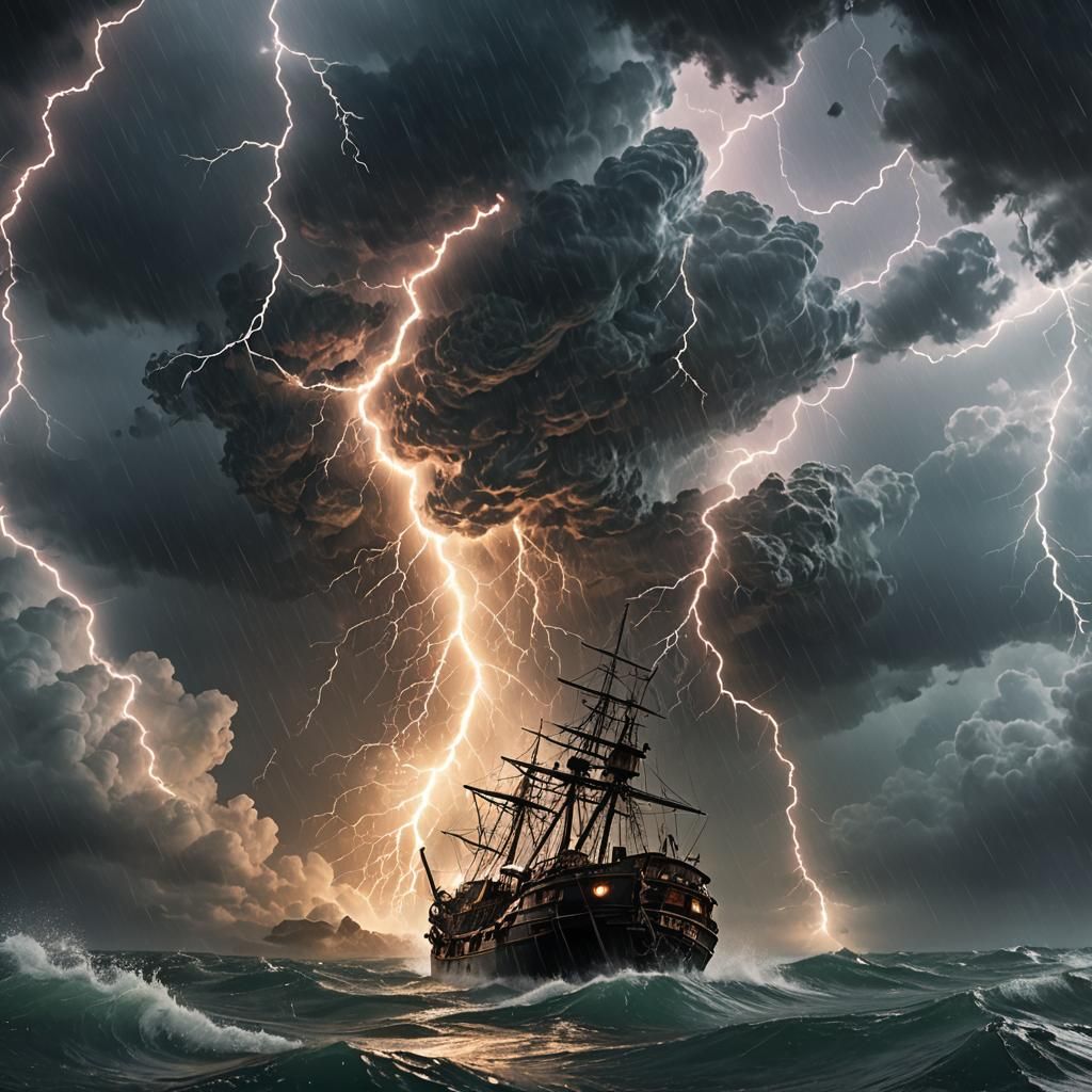 Ocean Rainstorm with Lightning: Detailed Matte Painting