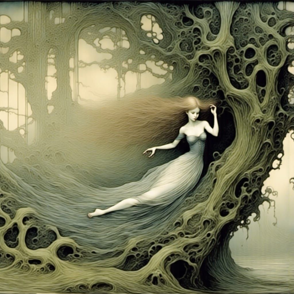 <lora:StorybookMystery:1.0> <lora:Albatross:1.0> A beautiful druid emerging is from a sycamore tree.