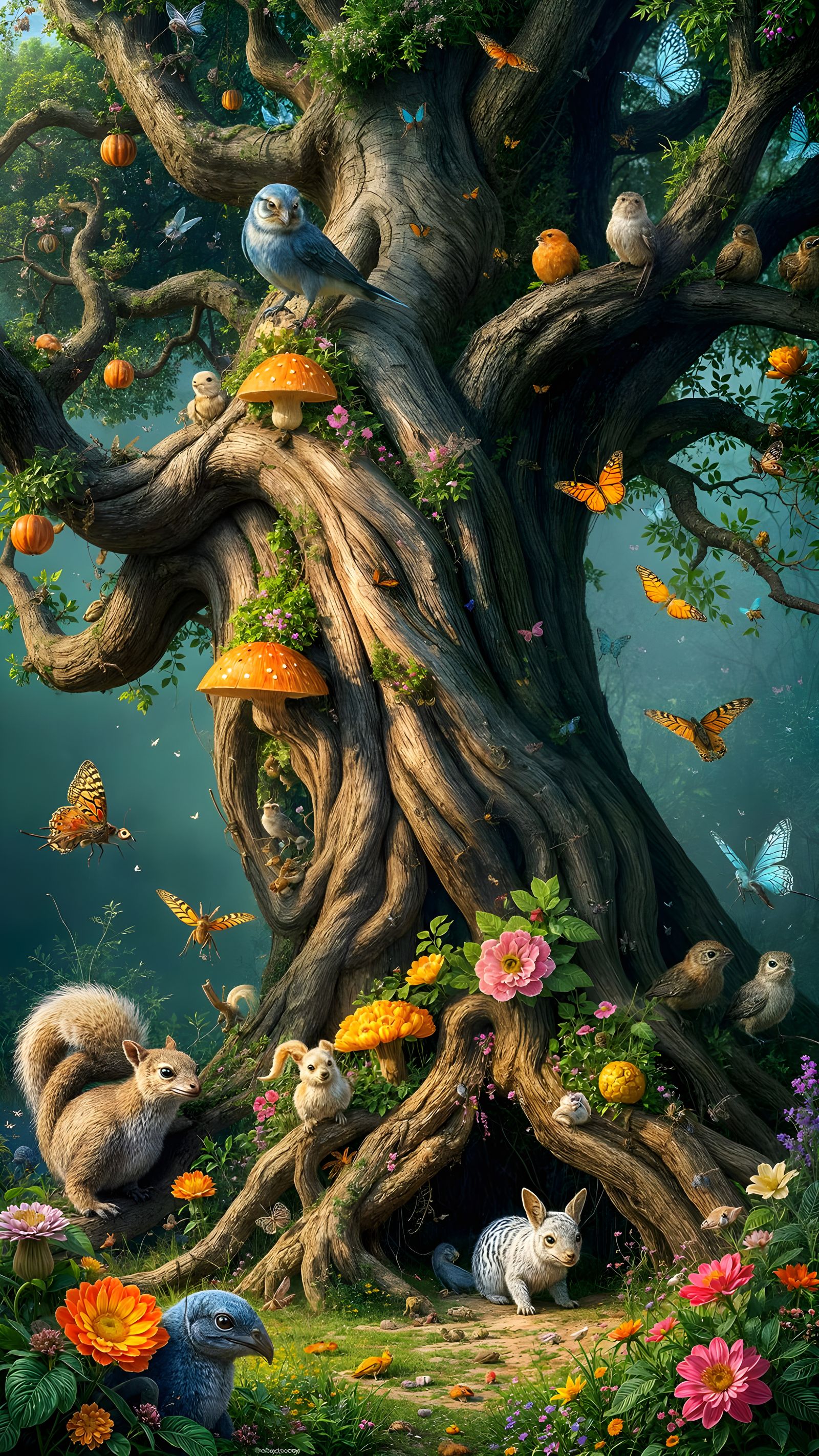 Whimsical Arthur Rackham-Style Tree Sanctuary