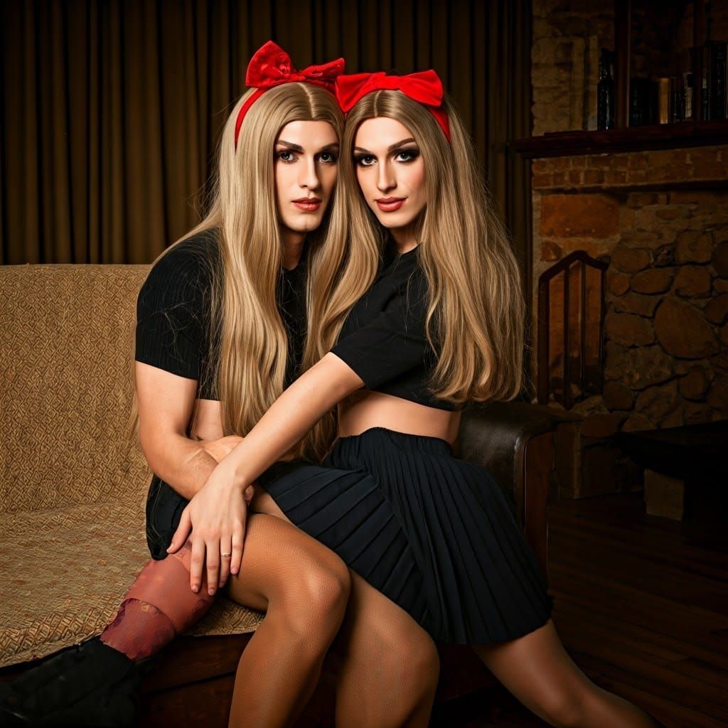 Crossdressed Teenager in Miniskirt and Headband