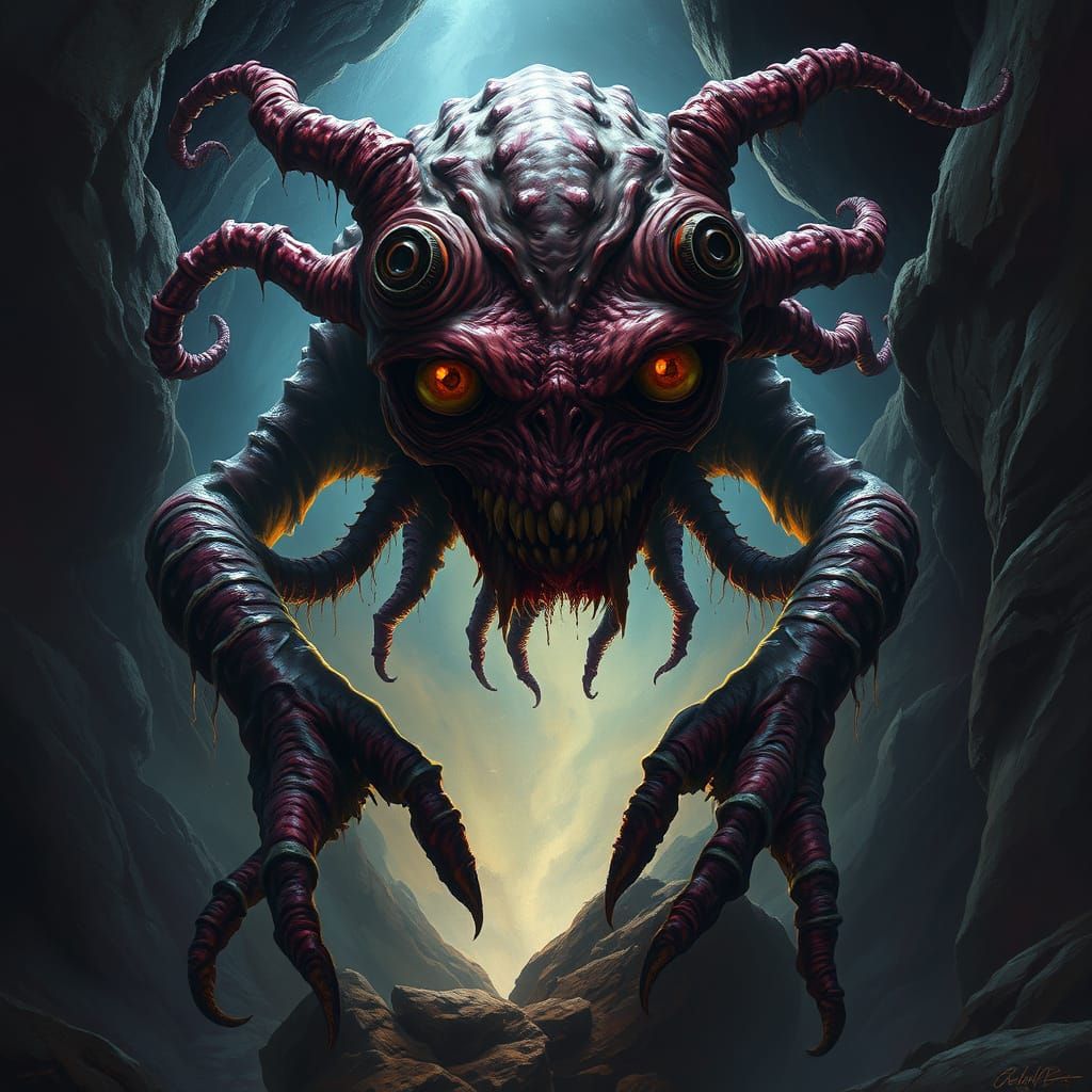 Grotesque Biomechanical Monster Emerges from Reality Rift