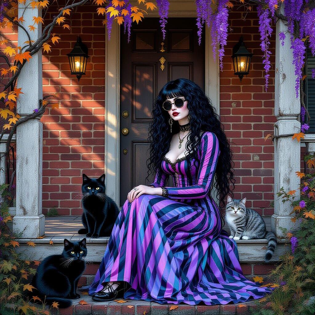 alcohol ink, aerosolgrafia, goth-punk lady with long black k...