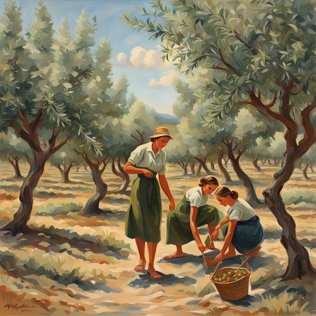 Olive Grove: Young Women in Soviet Realism Style