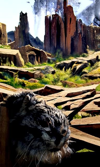 Pallas Cat Visits Gloomhaven in Matte Painting