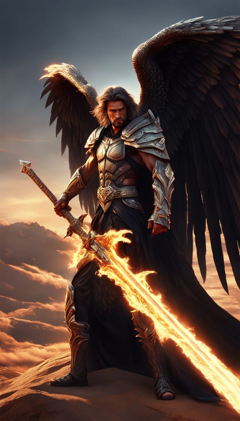 Majestic Angel Warrior in Dark Desert Realism