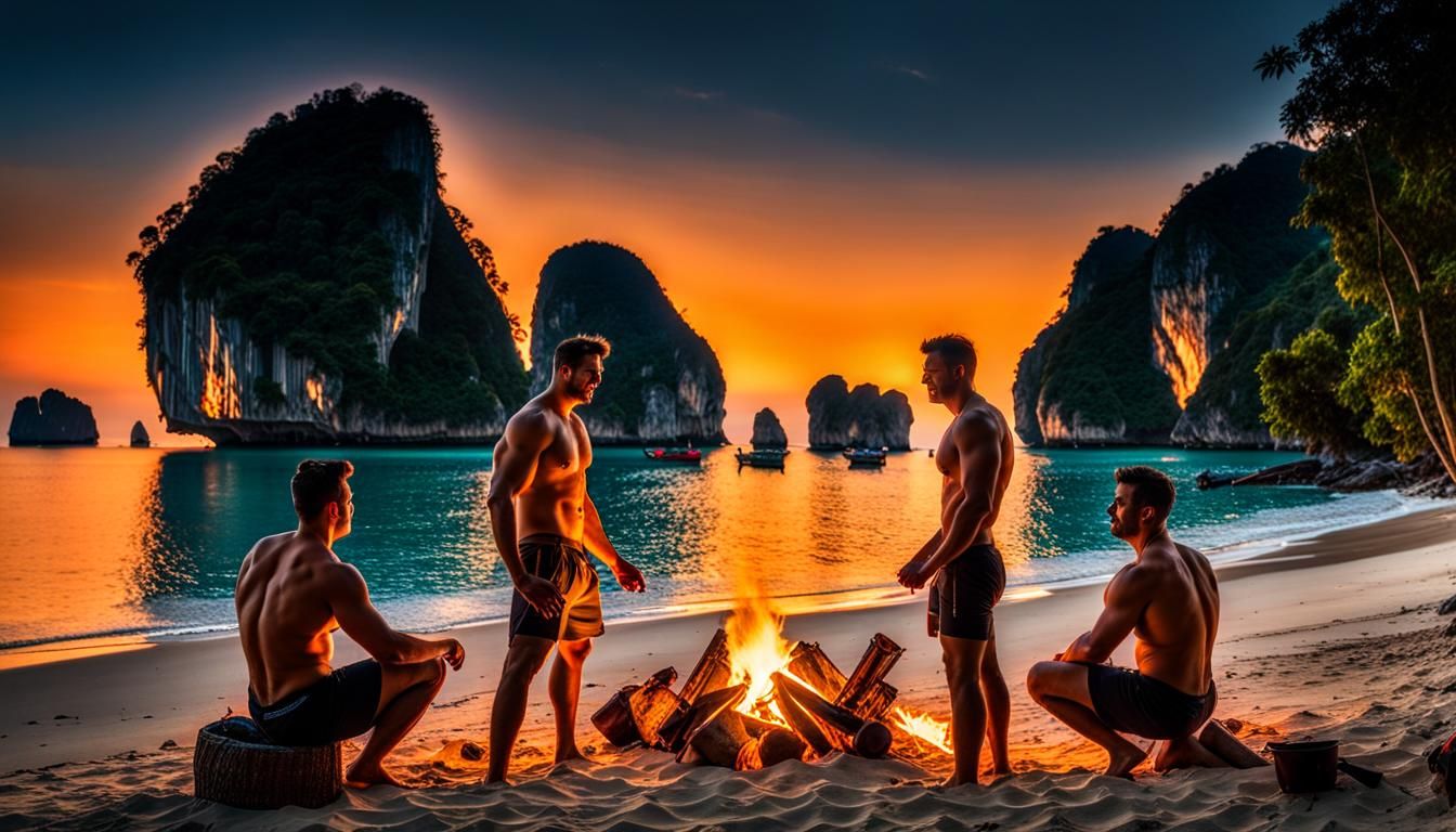 Beach Campfire Scene at Sunset in Fantasy Art Style
