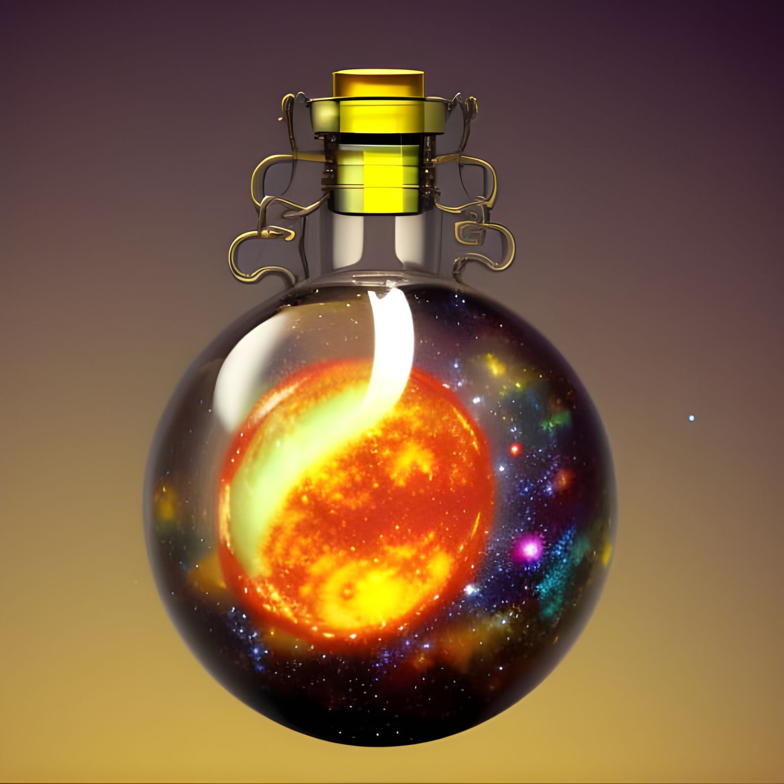 Galaxies and Planets in Bottle with Steampunk Engine