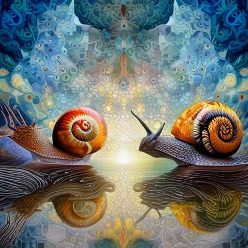 Snails Face-Off in Hyperdetailed Mosaic Fantasy Photo