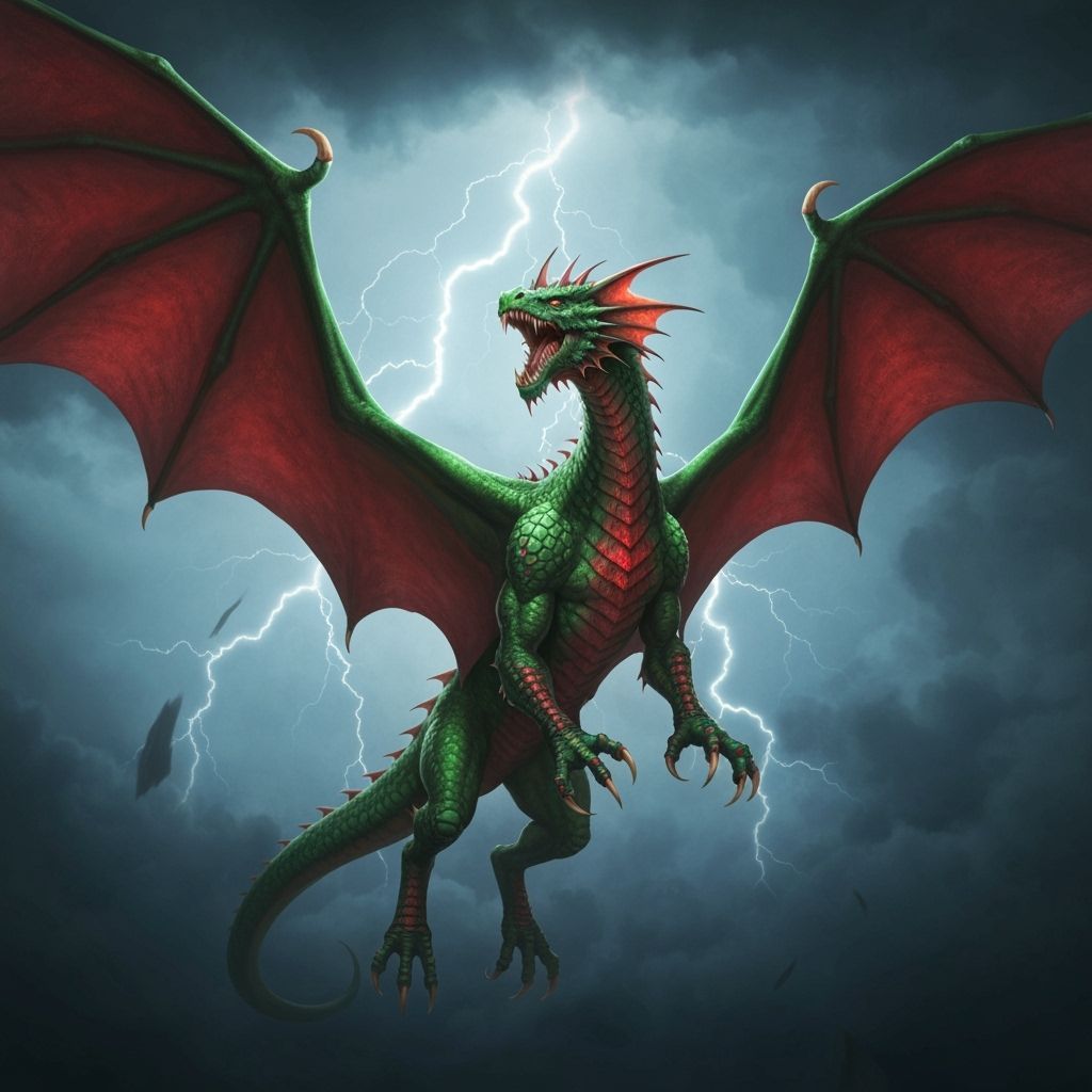 Emerald Dragon Soars Through Stormy Skies