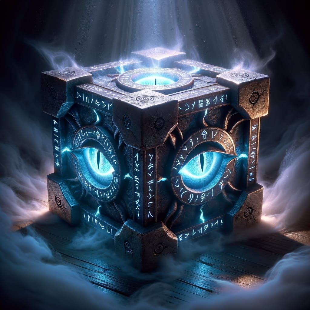 Mystical Cursed Cube With Piercing Eyes in Anime Fantasy Sty...