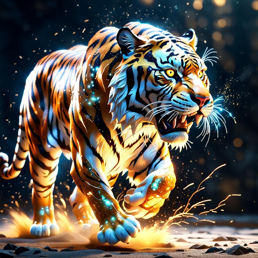 Epic Tiger Running with Bioluminescence