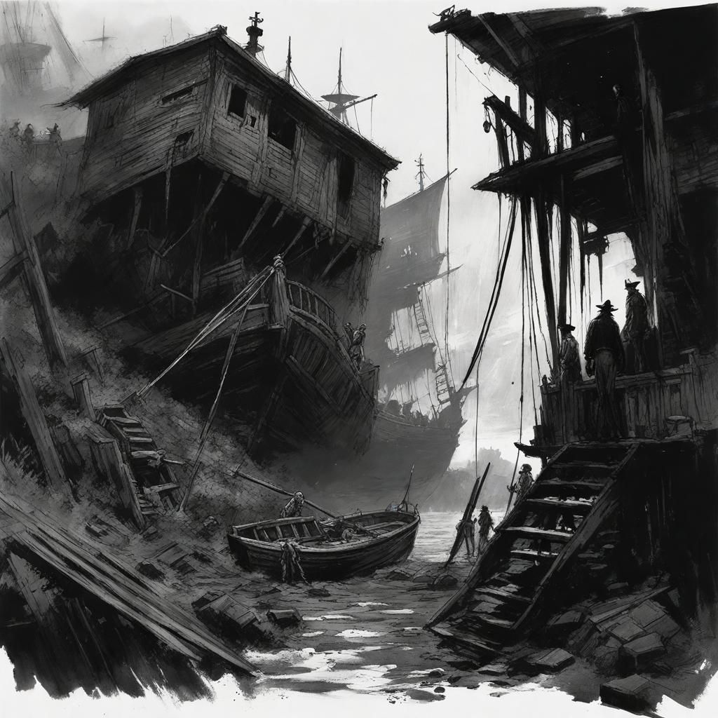 Pirate Harbor Speedpaint in Monochrome Horror Style