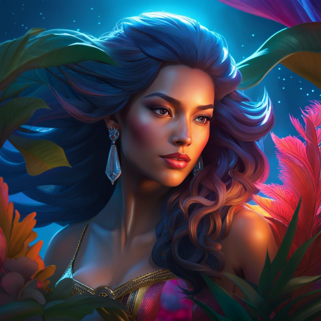 Mermaid on Tropical Beach in Ocean Storm