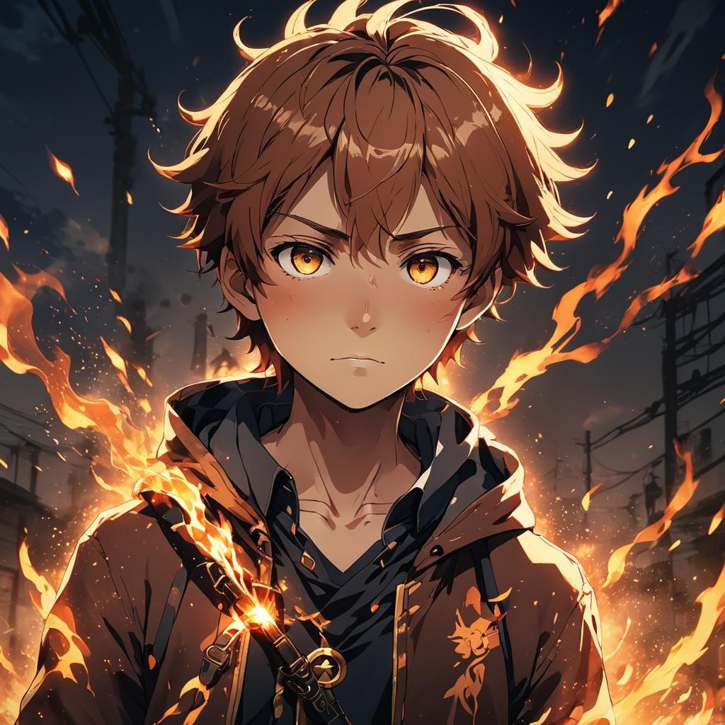 Anime Boy with Glowing Ember Key Visual
