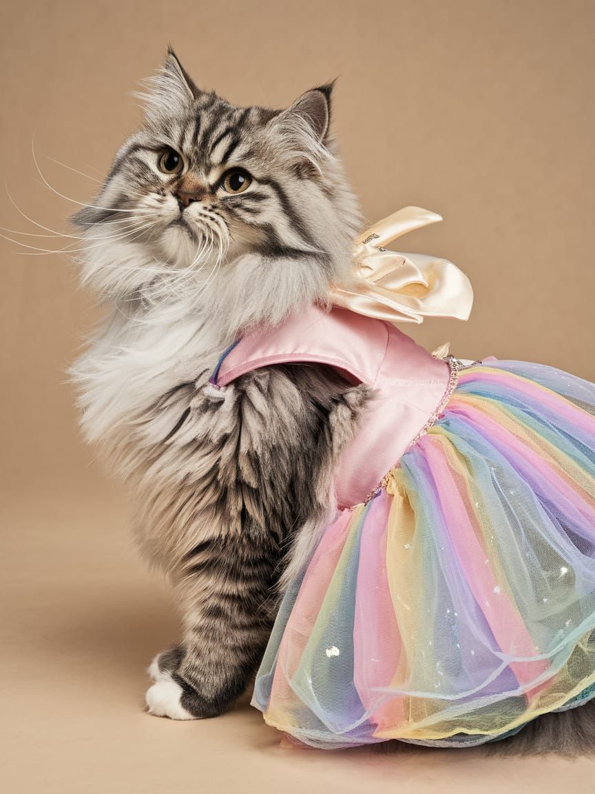 Glamorous Cat Fashionista: Miss Whiskerella in Pastel Dress