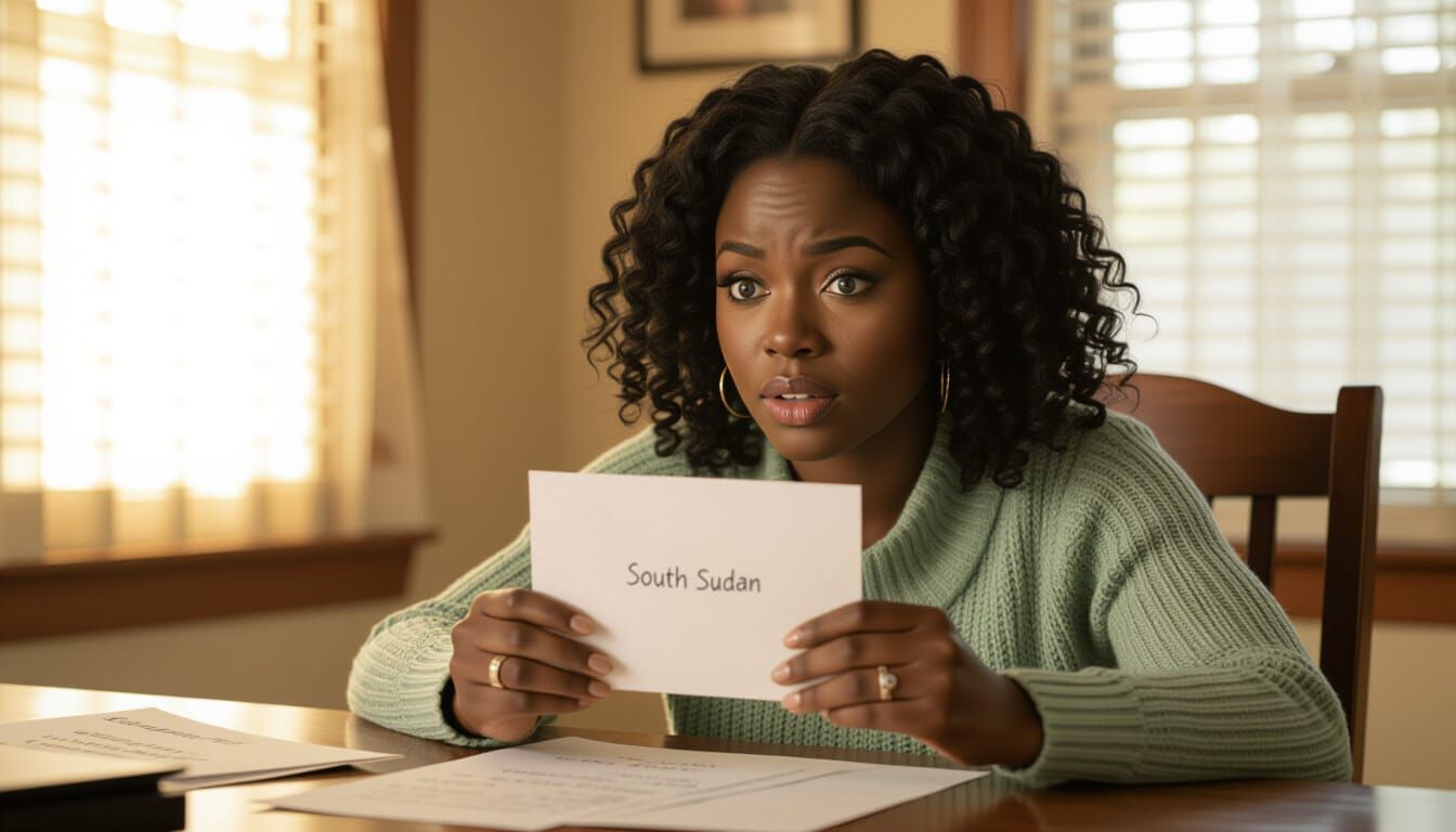 Woman with South Sudan Envelope: Cinematic Close-Up