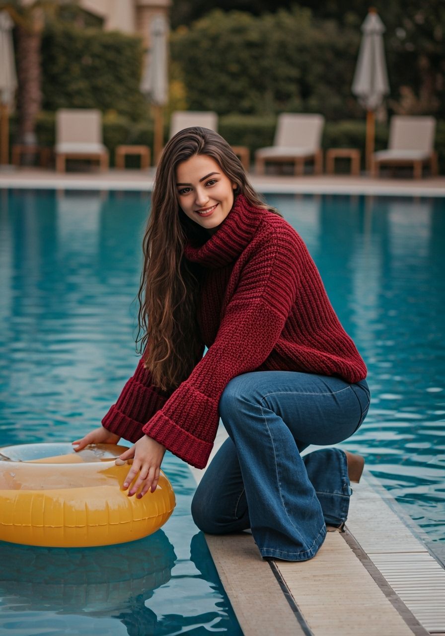 Woman Reaches for Tube at Luxurious Resort Pool